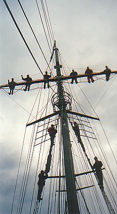 Picture of a foremast with manned yard