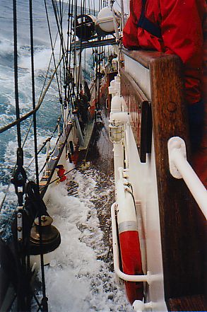 Picture of water washing along the railing