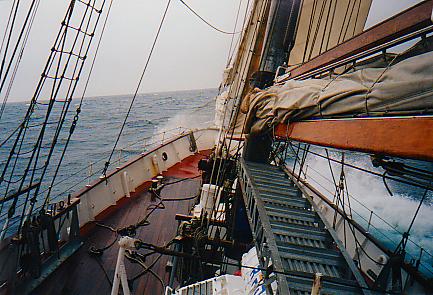 Picture of spray coming over the bow of the ship