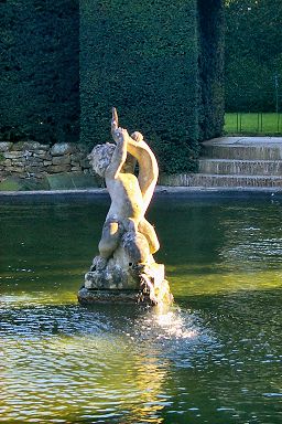 A fountain in one of the ponds