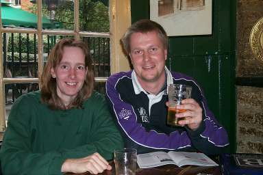 Enjoying a pint in the pub