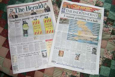 Picture of two newspapers with front page coverage of the fuel crisis