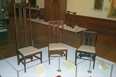 Picture of chairs by Charles Rennie Mackintosh at the Kelvingrove Art Gallery and Museum