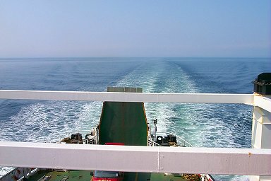 Picture of a view looking back from a ferry