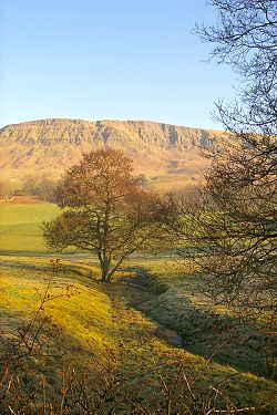 Picture of a view to a hill and tree somewhere at the A81 north of Glasgow