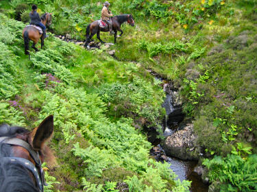 Picture of riders approaching and crossing a burn