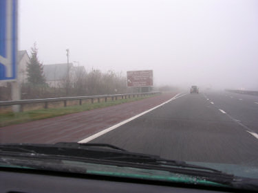 Picture of the border from the motorway in fog