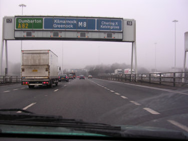 Picture of the M8 in Glasgow shrouded in fog