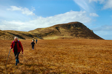 Picture of walkers with a hill in the background