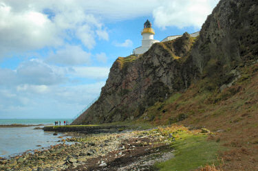 Picture of a lighthouse on the top of cliffs