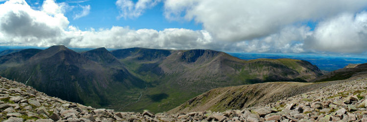 Picture of a view over a large glen with several Munros (hills) on the other side