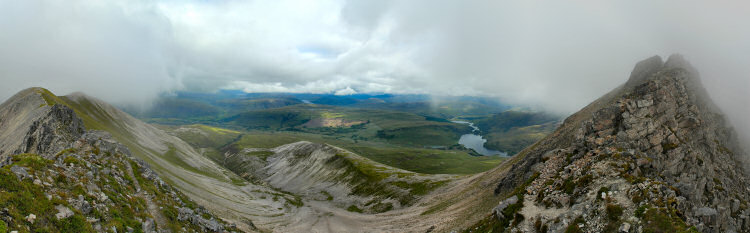 Picture of a panoramic view over a mountain ridge and a corrie