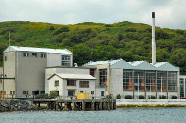 Picture of a modern stillhouse at a distillery (Caol Ila on Islay)