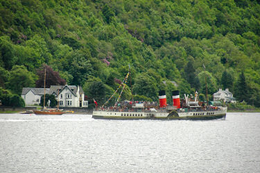 Picture of a paddle steamer (Waverley) travelling down a loch