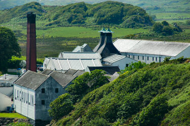 Picture of the roofs and pagodas of a distillery (Lagavulin on Islay)