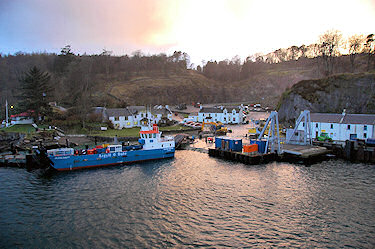 Picture of a small harbour with a ferry terminal, seen from the ferry