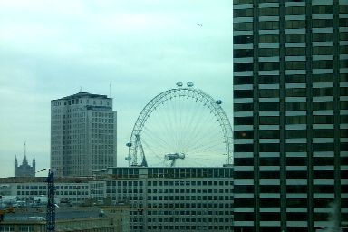 Picture of the Millennium Wheel behind other buildings