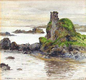 Painting of Dunyveg Castle near Lagavulin