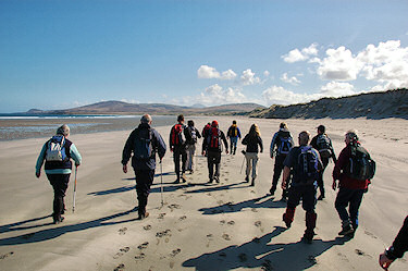 Picture of walkers on beach in beautiful sunshine